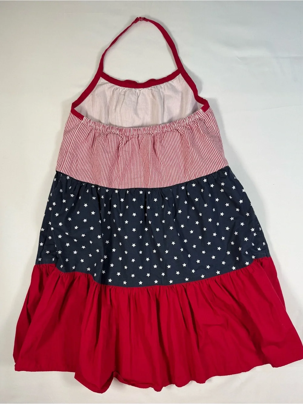 GYMBOREE Girls Americana Stars Stripes Seersucker Halter Dress 12 Patriotic USA